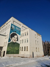 Граффити с изображением Валентины Бисяриной на фасаде городской детской клинической больницы N 2 г. Омска.
